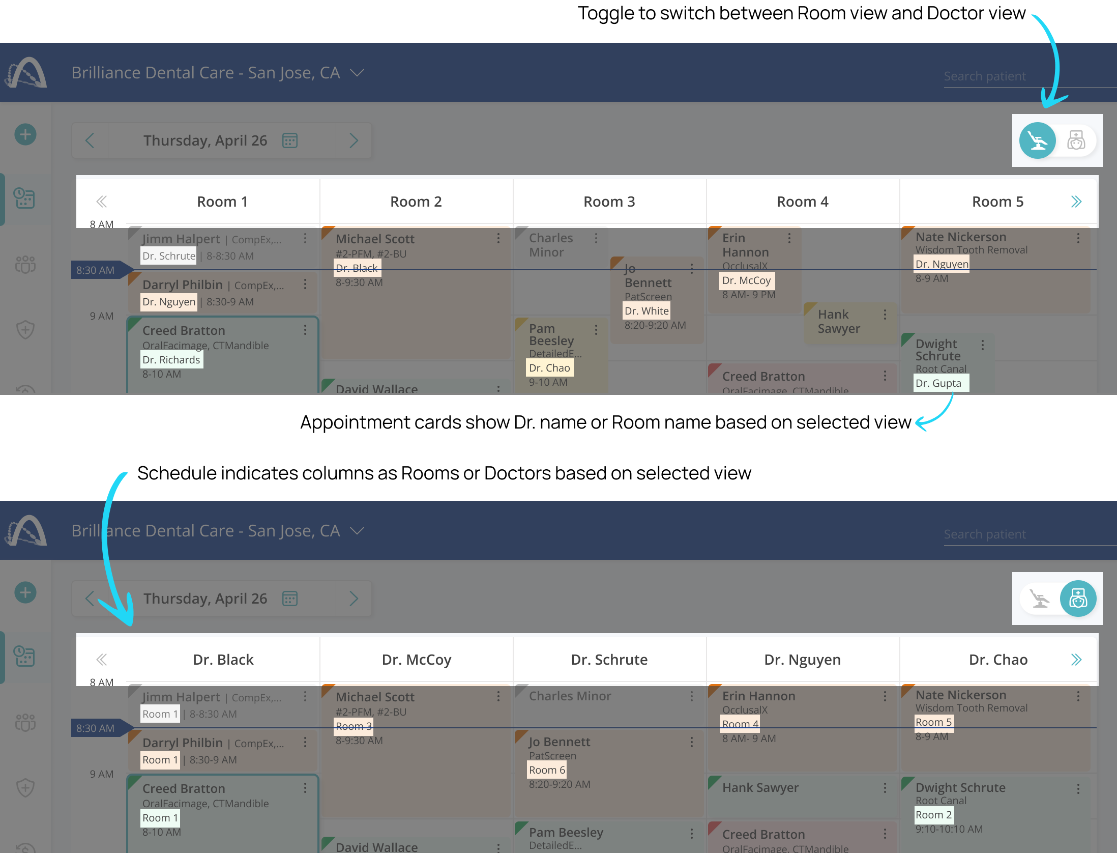 One surface, two users: role-based view toggle