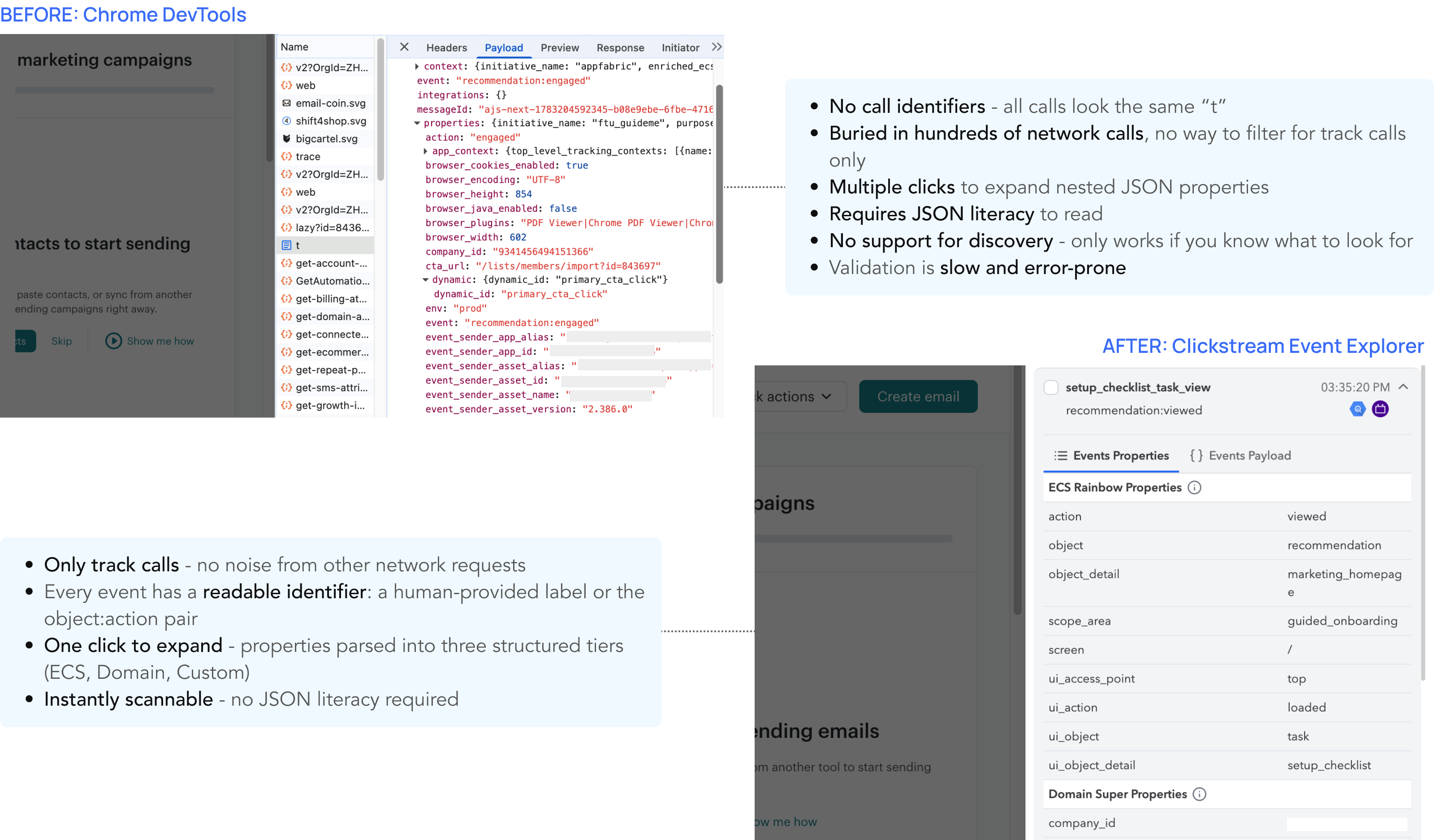 Chrome DevTools Network tab vs. CEX event card